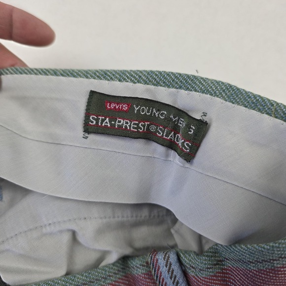 Vintage Levi's Sta-Prest Dress Pants Mens 30x28 Multicolor Stripe Slacks 70s - Picture 6 of 16